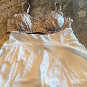 Beige Zebra-Print Underwire Bra and Cream Slip Set